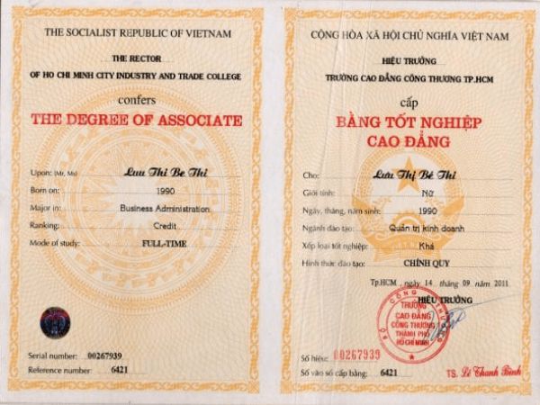 Bảng giá các gói dịch vụ làm bằng cao đẳng