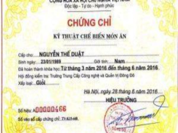 Giới thiệu về chứng chỉ nấu ăn