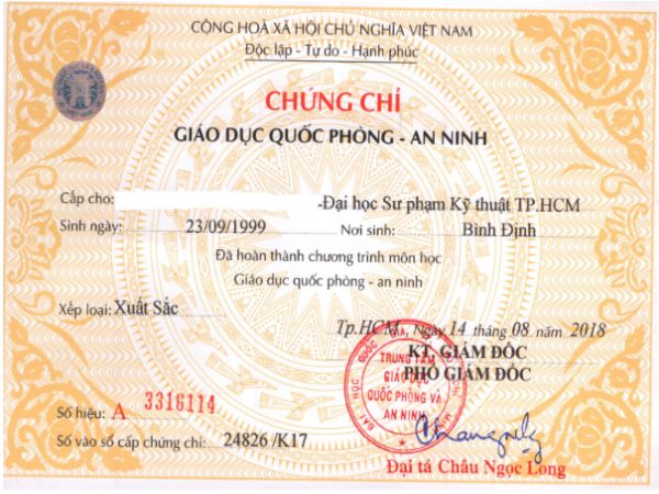 Dịch vụ làm chứng chỉ quốc phòng giả tại Làm Bằng Giả Phôi Thật