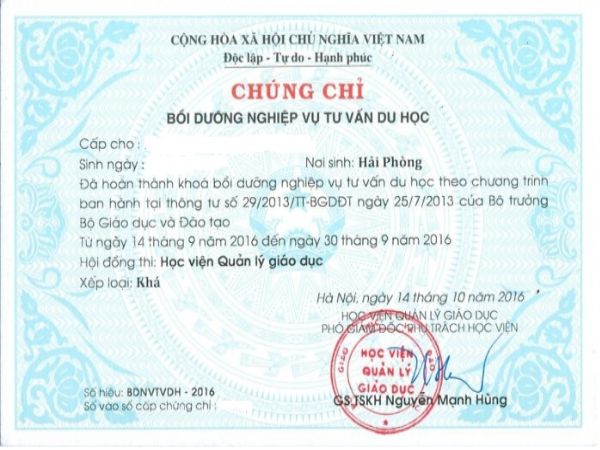 Làm chứng chỉ tư vấn du học lấy ngay tại Làm Bằng Giả Phôi Thật bao sử dụng toàn quốc