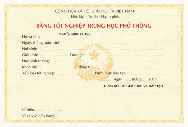 Các mẫu bằng cấp 3 tại Vĩnh Phúc