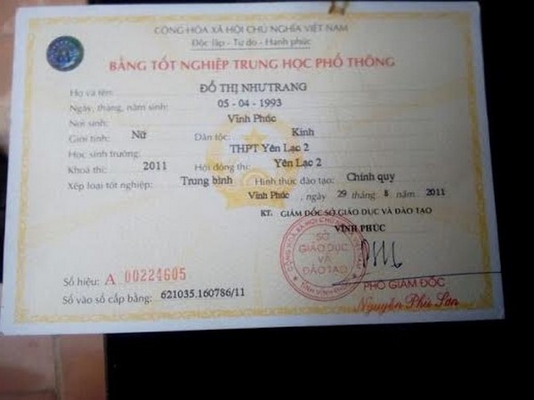 Dịch vụ làm bằng cấp 3 tại Vĩnh Phúc